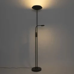 QAZQA Led-Stehlampen|Stehlampen*Stehleuchte schwarz inkl. LED und Dimmer mit Leselampe - Fez