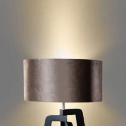QAZQA Stehlampen|Wohnzimmerlampen*Stehleuchte Schwarz mit Braunem Samt-Schirm 50cm - Puros