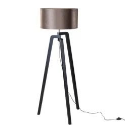 QAZQA Stehlampen|Wohnzimmerlampen*Stehleuchte Schwarz mit Braunem Samt-Schirm 50cm - Puros