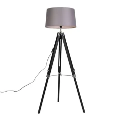 QAZQA Stehlampen|Wohnzimmerlampen*Stehleuchte schwarz mit dunkelgrauem Schirm 45 cm - Tripod