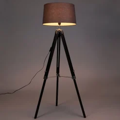 QAZQA Stehlampen|Wohnzimmerlampen*Stehleuchte schwarz mit dunkelgrauem Schirm 45 cm - Tripod