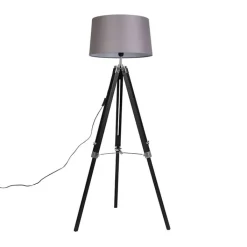 QAZQA Stehlampen|Wohnzimmerlampen*Stehleuchte schwarz mit dunkelgrauem Schirm 45 cm - Tripod