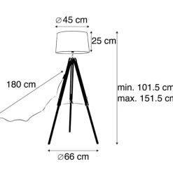 QAZQA Stehlampen|Wohnzimmerlampen*Stehleuchte schwarz mit dunkelgrauem Schirm 45 cm - Tripod