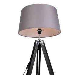 QAZQA Stehlampen|Wohnzimmerlampen*Stehleuchte schwarz mit dunkelgrauem Schirm 45 cm - Tripod