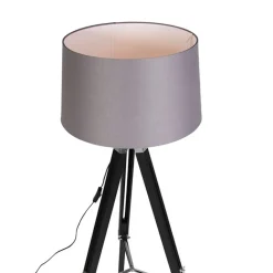 QAZQA Stehlampen|Wohnzimmerlampen*Stehleuchte schwarz mit dunkelgrauem Schirm 45 cm - Tripod