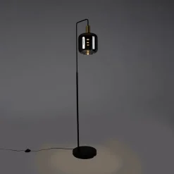 QAZQA Schlafzimmerlampen|Küchenlampen*Stehleuchte schwarz mit Gold und Rauchglas inkl. PUCC - Zuzanna