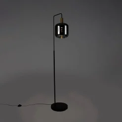 QAZQA Schlafzimmerlampen|Küchenlampen*Stehleuchte schwarz mit Gold und Rauchglas inkl. PUCC - Zuzanna