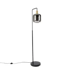 QAZQA Schlafzimmerlampen|Küchenlampen*Stehleuchte schwarz mit Gold und Rauchglas inkl. PUCC - Zuzanna