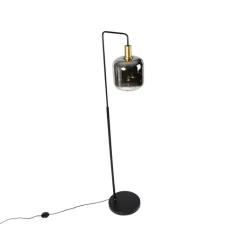 QAZQA Schlafzimmerlampen|Küchenlampen*Stehleuchte schwarz mit Gold und Rauchglas inkl. PUCC - Zuzanna