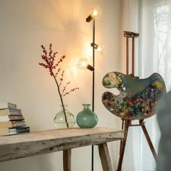 QAZQA Stehlampen|Wohnzimmerlampen*Stehleuchte schwarz mit Kupfer 3-Licht - Mesh