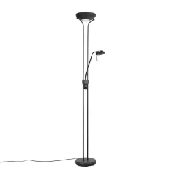 QAZQA Schlafzimmerlampen|Küchenlampen*Stehleuchte schwarz mit Leseleuchte inkl. LED und Dimmer - Diva 2