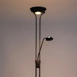 QAZQA Schlafzimmerlampen|Küchenlampen*Stehleuchte schwarz mit Leseleuchte inkl. LED und Dimmer - Diva 2
