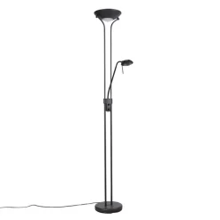 QAZQA Schlafzimmerlampen|Küchenlampen*Stehleuchte schwarz mit Leseleuchte inkl. LED und Dimmer - Diva 2