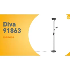 QAZQA Schlafzimmerlampen|Küchenlampen*Stehleuchte schwarz mit Leseleuchte inkl. LED und Dimmer - Diva 2