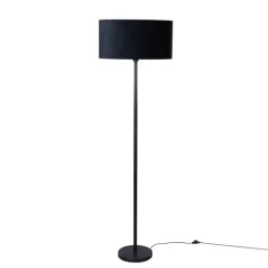 QAZQA Stehlampen|Wohnzimmerlampen*Stehleuchte Schwarz mit ovalem Samt-Schirm 50cm - Simplo