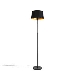 QAZQA Stehlampen|Wohnzimmerlampen*Stehleuchte schwarz mit schwarzem Schirm 35 cm verstellbar - Parte