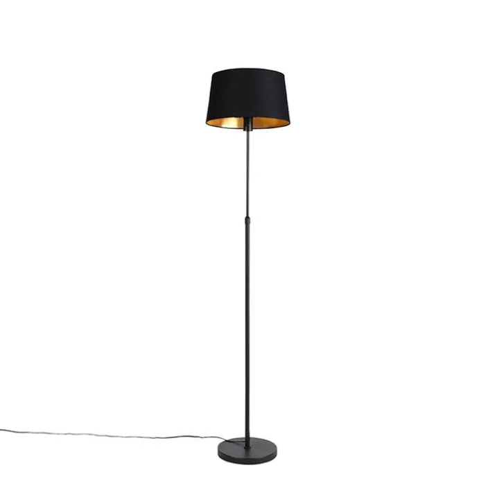 QAZQA Stehlampen|Wohnzimmerlampen*Stehleuchte schwarz mit schwarzem Schirm 35 cm verstellbar - Parte
