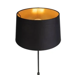 QAZQA Stehlampen|Wohnzimmerlampen*Stehleuchte schwarz mit schwarzem Schirm 35 cm verstellbar - Parte