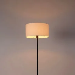 QAZQA Stehlampen|Wohnzimmerlampen*Stehleuchte schwarz mit Schirm weiß 50 cm - Simplo