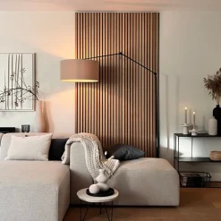 QAZQA Schlafzimmerlampen|Küchenlampen*Stehleuchte schwarz mit Schirm hellbraun 50 cm verstellbar - Editor