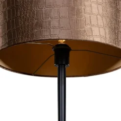 QAZQA Stehlampen|Wohnzimmerlampen*Stehleuchte Schwarz mit Samt-Schirm Krokodil 40cm - Simplo