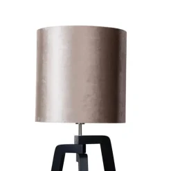 QAZQA Stehlampen|Esszimmerlampen*Stehleuchte Schwarz mit Taupe Samt Lampenschirm 50cm - Puros