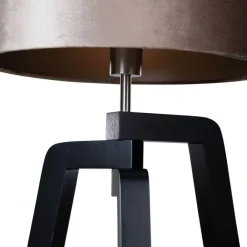 QAZQA Stehlampen|Esszimmerlampen*Stehleuchte Schwarz mit Taupe Samt Lampenschirm 50cm - Puros