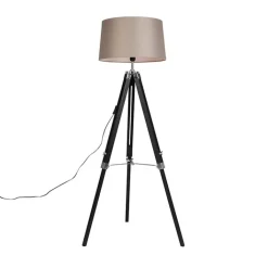 QAZQA Stehlampen|Wohnzimmerlampen*Stehleuchte schwarz mit taupe Leinenschirm 45 cm - Tripod