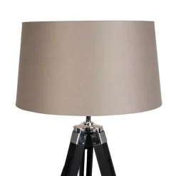 QAZQA Stehlampen|Wohnzimmerlampen*Stehleuchte schwarz mit taupe Leinenschirm 45 cm - Tripod