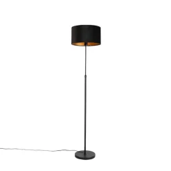 QAZQA Stehlampen|Wohnzimmerlampen*Stehleuchte schwarz mit Veloursschirm schwarz mit Gold 35 cm - Parte