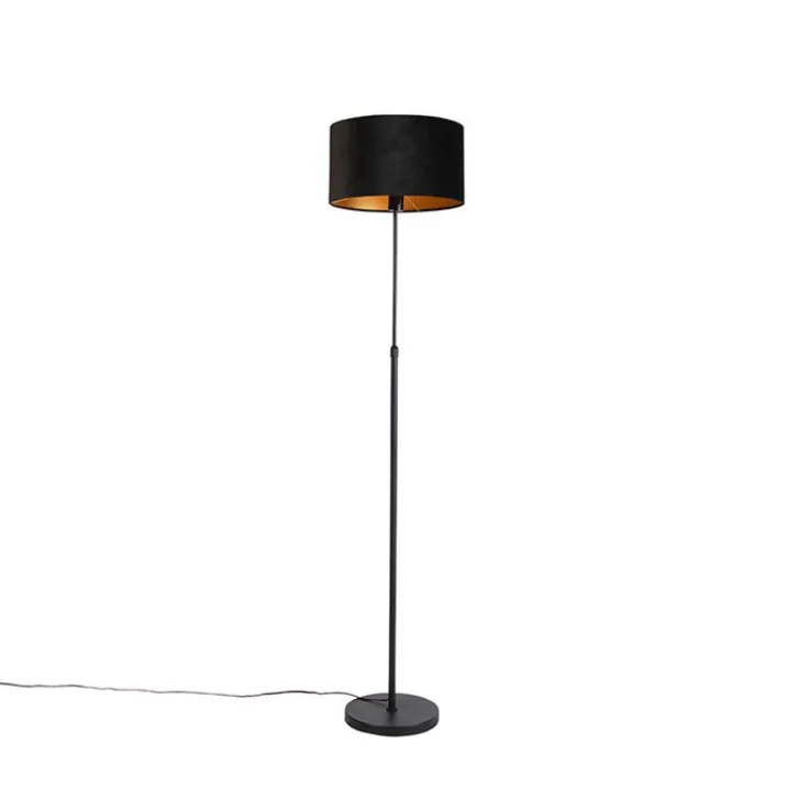 QAZQA Stehlampen|Wohnzimmerlampen*Stehleuchte schwarz mit Veloursschirm schwarz mit Gold 35 cm - Parte
