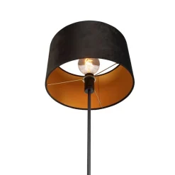 QAZQA Stehlampen|Wohnzimmerlampen*Stehleuchte schwarz mit Veloursschirm schwarz mit Gold 35 cm - Parte