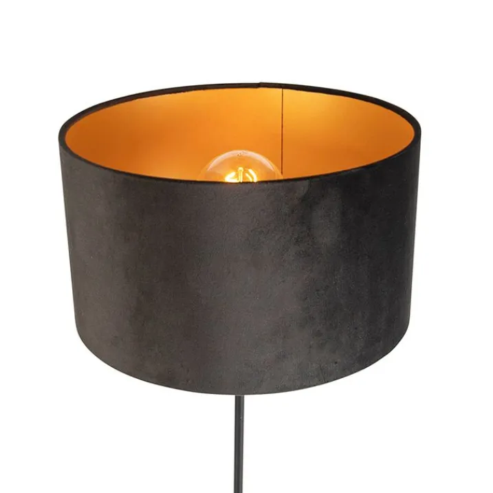 QAZQA Stehlampen|Wohnzimmerlampen*Stehleuchte schwarz mit Veloursschirm schwarz mit Gold 35 cm - Parte