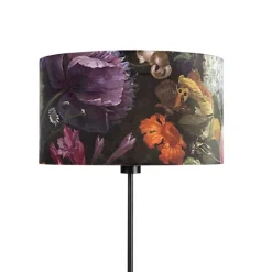 QAZQA Stehlampen|Wohnzimmerlampen*Stehleuchte schwarz mit Veloursschirm Blüten 35 cm - Parte