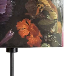 QAZQA Stehlampen|Wohnzimmerlampen*Stehleuchte schwarz mit Veloursschirm Blüten 35 cm - Parte