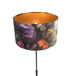 QAZQA Stehlampen|Wohnzimmerlampen*Stehleuchte schwarz mit Veloursschirm Blüten 35 cm - Parte