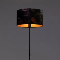 QAZQA Stehlampen|Wohnzimmerlampen*Stehleuchte schwarz mit Veloursschirm Blüten 35 cm - Parte