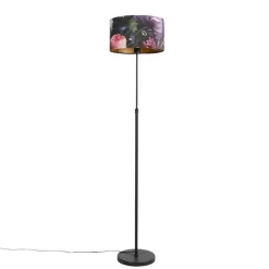 QAZQA Stehlampen|Wohnzimmerlampen*Stehleuchte schwarz mit Veloursschirm Blüten 35 cm - Parte