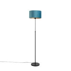 QAZQA Stehlampen|Wohnzimmerlampen*Stehleuchte schwarz mit Veloursschirm blau mit Gold 35 cm - Parte
