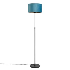 QAZQA Stehlampen|Wohnzimmerlampen*Stehleuchte schwarz mit Veloursschirm blau mit Gold 35 cm - Parte