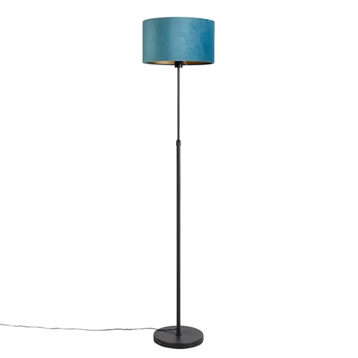 QAZQA Stehlampen|Wohnzimmerlampen*Stehleuchte schwarz mit Veloursschirm blau mit Gold 35 cm - Parte