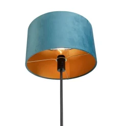 QAZQA Stehlampen|Wohnzimmerlampen*Stehleuchte schwarz mit Veloursschirm blau mit Gold 35 cm - Parte