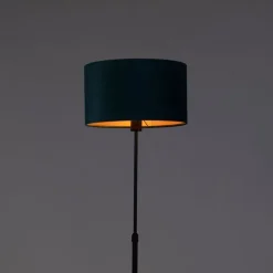 QAZQA Stehlampen|Wohnzimmerlampen*Stehleuchte schwarz mit Veloursschirm blau mit Gold 35 cm - Parte