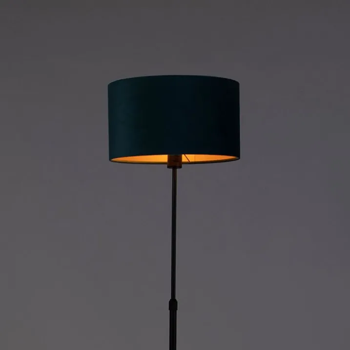 QAZQA Stehlampen|Wohnzimmerlampen*Stehleuchte schwarz mit Veloursschirm blau mit Gold 35 cm - Parte