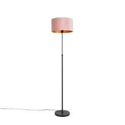 QAZQA Stehlampen|Wohnzimmerlampen*Stehleuchte schwarz mit Veloursschirm rosé mit gold 35 cm - Parte