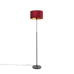 QAZQA Stehlampen|Wohnzimmerlampen*Stehleuchte schwarz mit Veloursschirm rot mit Gold 35 cm - Parte