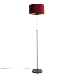 QAZQA Stehlampen|Wohnzimmerlampen*Stehleuchte schwarz mit Veloursschirm rot mit Gold 35 cm - Parte