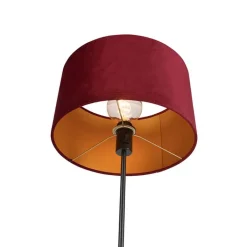 QAZQA Stehlampen|Wohnzimmerlampen*Stehleuchte schwarz mit Veloursschirm rot mit Gold 35 cm - Parte