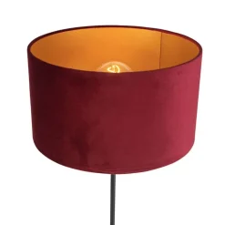 QAZQA Stehlampen|Wohnzimmerlampen*Stehleuchte schwarz mit Veloursschirm rot mit Gold 35 cm - Parte