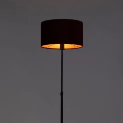 QAZQA Stehlampen|Wohnzimmerlampen*Stehleuchte schwarz mit Veloursschirm rot mit Gold 35 cm - Parte
